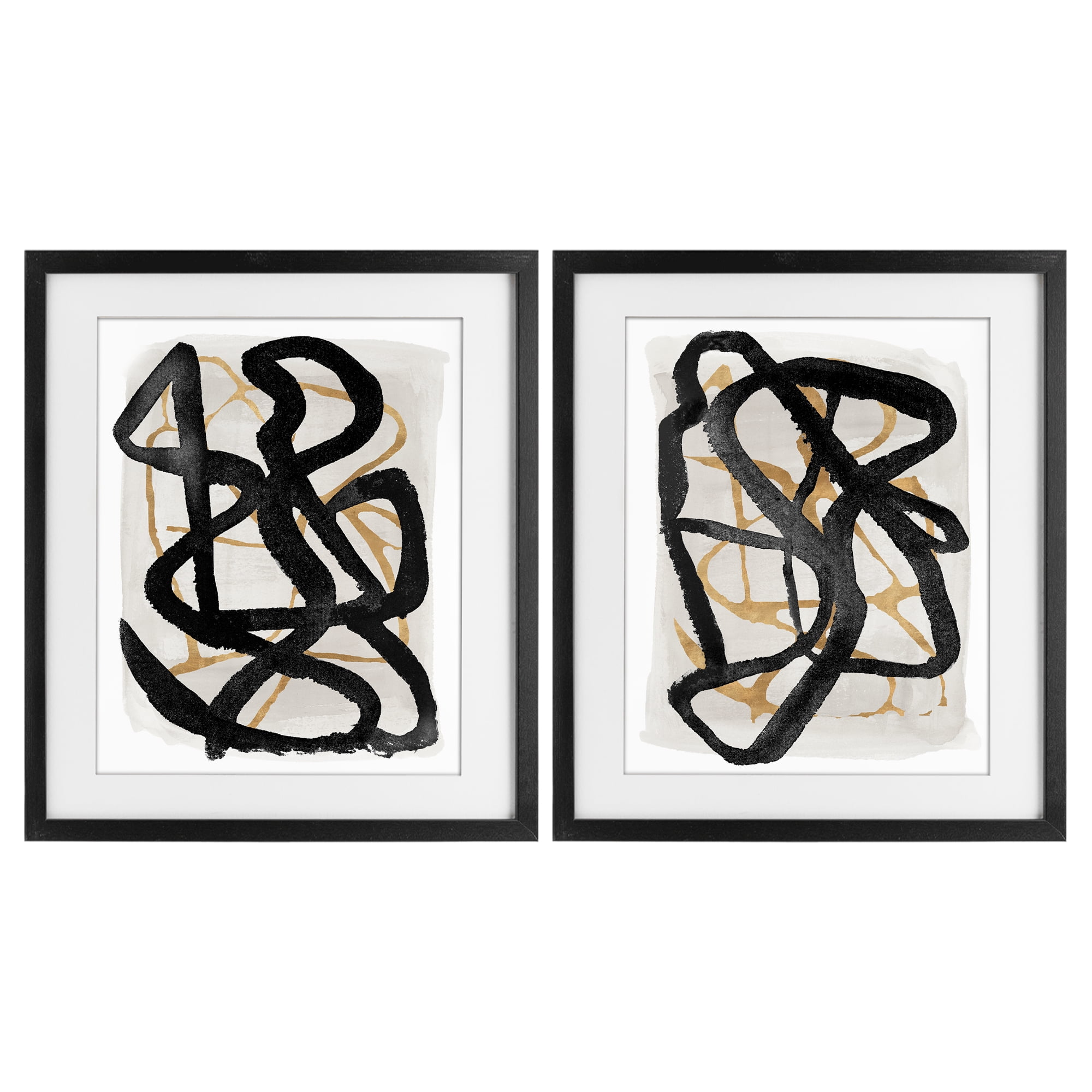 Stupell Industries Contemporary Hindsight Squiggles 2 Piece Black Framed Print Under Glass Set, design by Lucille Price