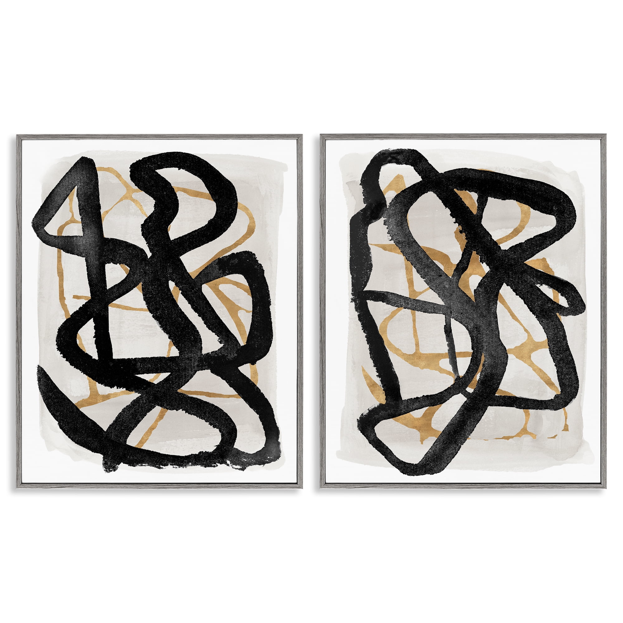 Stupell Industries Contemporary Hindsight Squiggles 2 Piece Gray Framed Giclee Art Set, design by Lucille Price