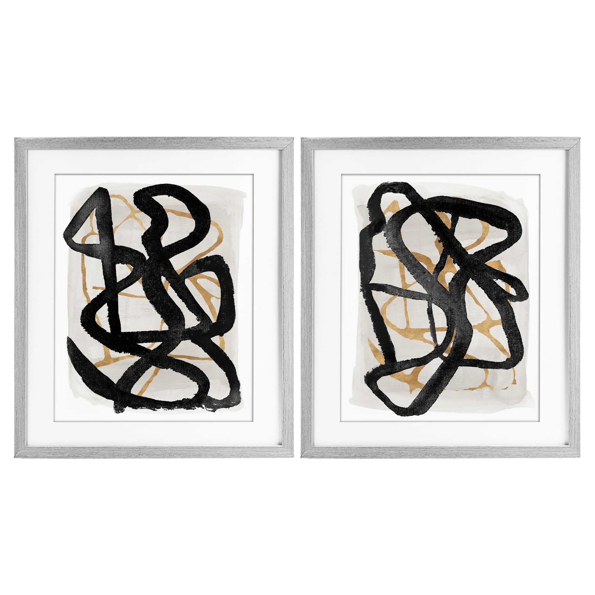 Stupell Industries Contemporary Hindsight Squiggles 2 Piece Gray Framed Print Under Glass Set, design by Lucille Price