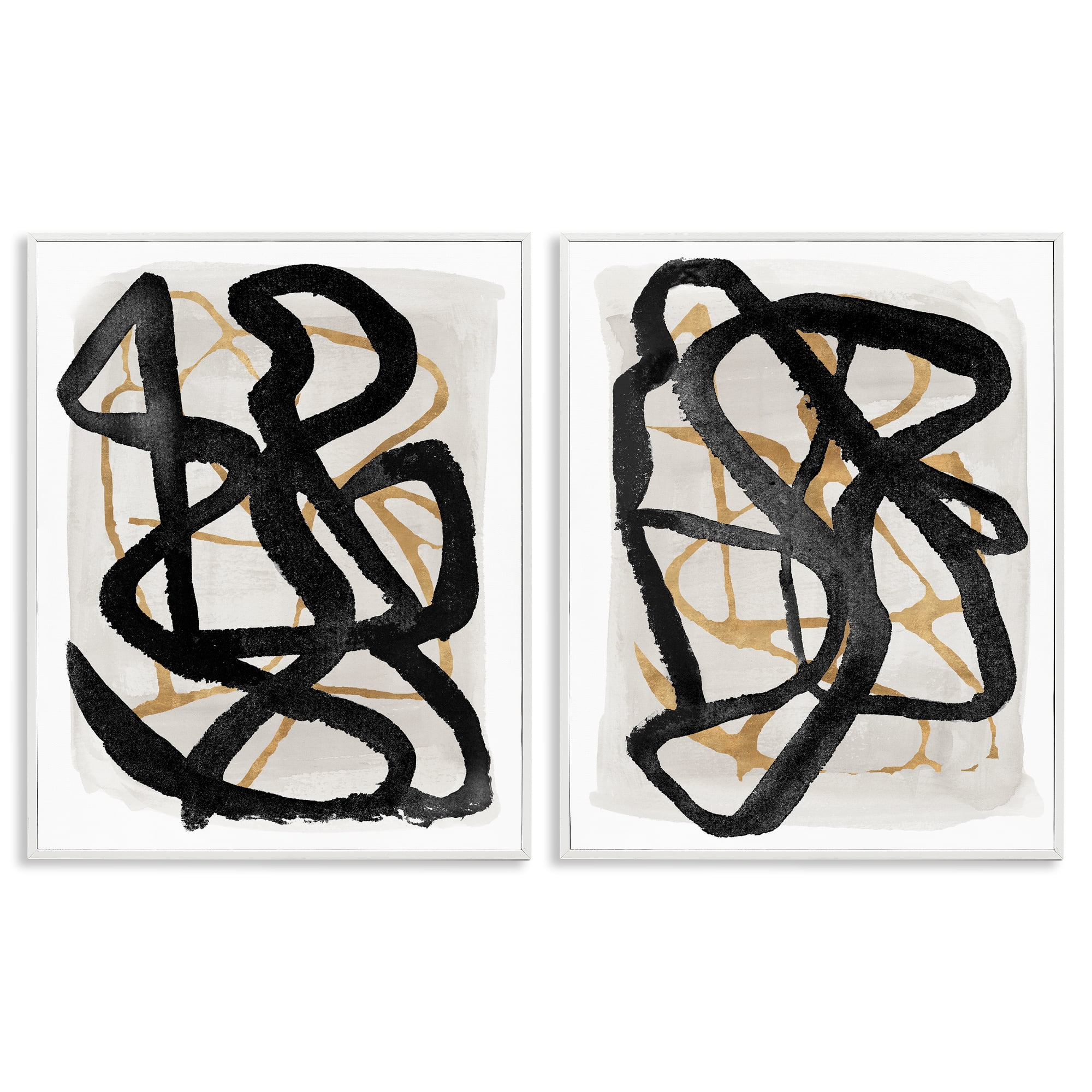 Stupell Industries Contemporary Hindsight Squiggles 2 Piece White Framed Giclee Art Set, design by Lucille Price