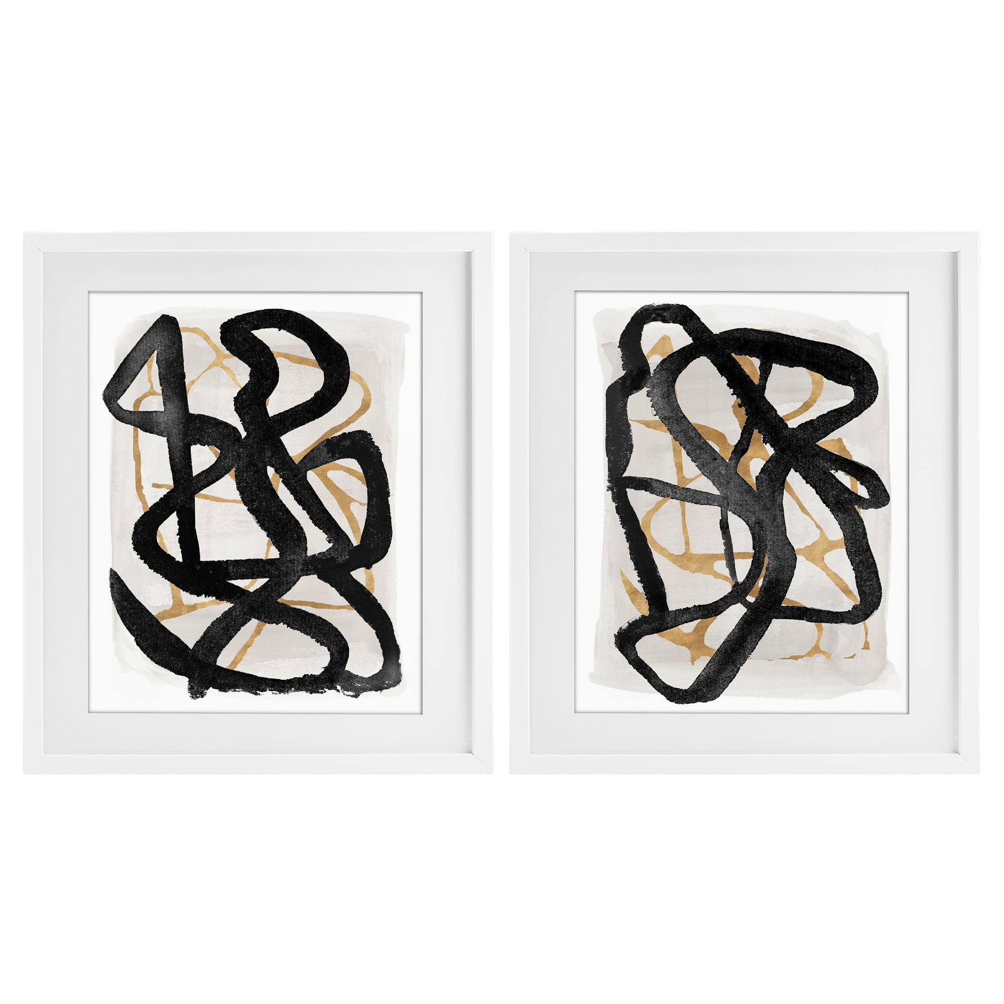 Stupell Industries Contemporary Hindsight Squiggles 2 Piece White Framed Print Under Glass Set, design by Lucille Price