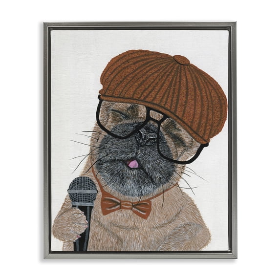 Stupell Industries Contemporary Hipster Pug Portrait Gray Floating Frame Canvas Art, 17 x 21, by Melissa Symons