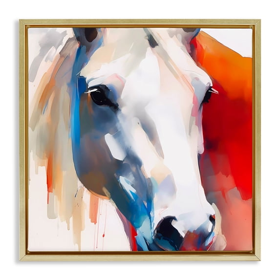 Stupell Industries Contemporary Horse Close Up Face Gold Floating Frame Canvas Art, 18 x 18, by Walker Noble