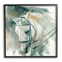 Stupell Industries Contemporary Horse Portrait Solemn Equestrian Pose Animals & Insects Painting Black Framed Art Print Wall Art, 12 x 12