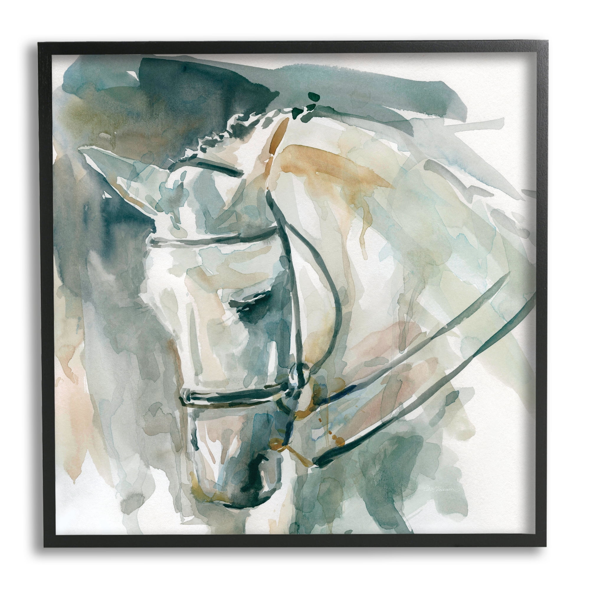 Stupell Industries Contemporary Horse Portrait Solemn Equestrian Pose Animals & Insects Painting Black Framed Art Print Wall Art, 24 x 24