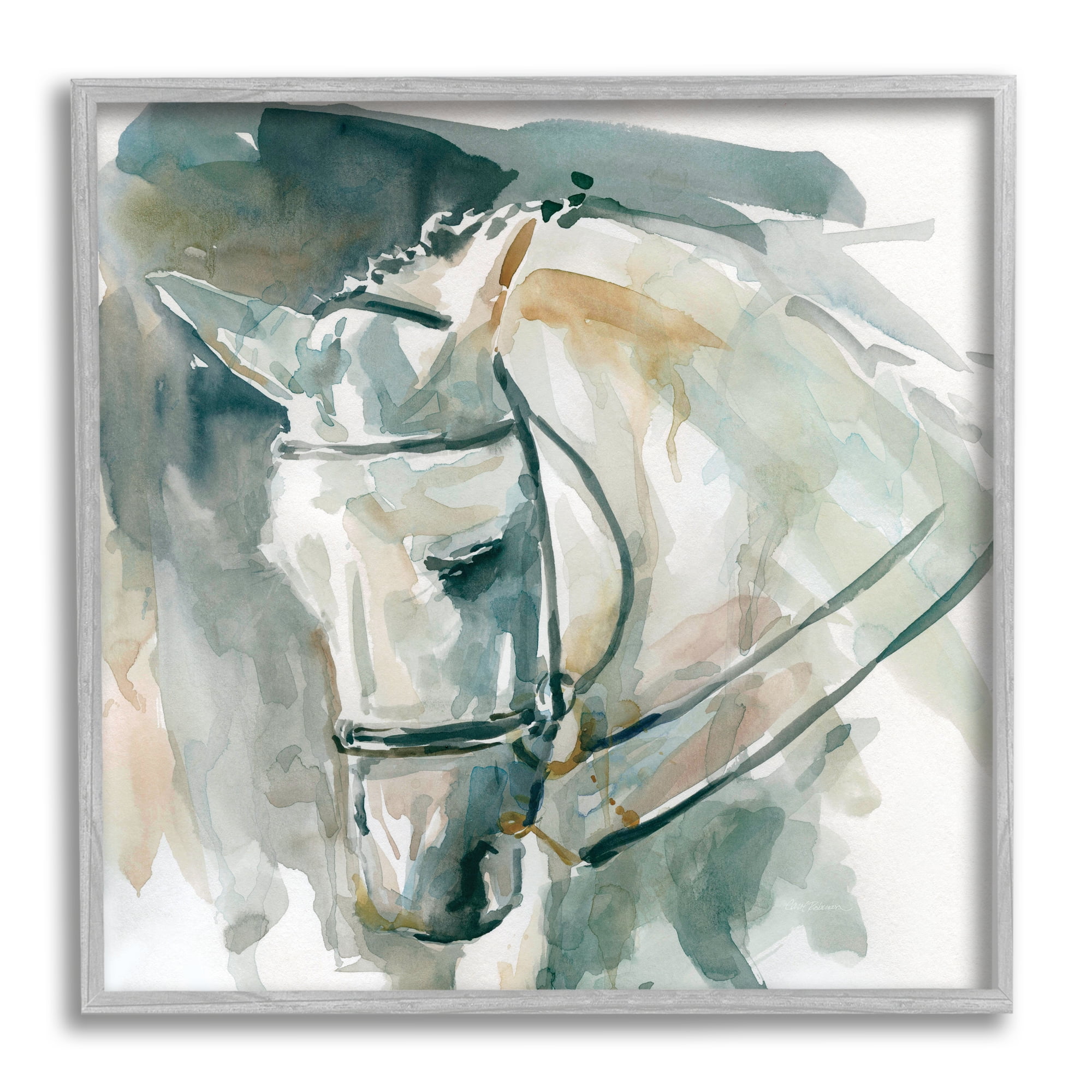 Stupell Industries Contemporary Horse Portrait Solemn Equestrian Pose Animals & Insects Painting Gray Framed Art Print Wall Art, 24 x 24
