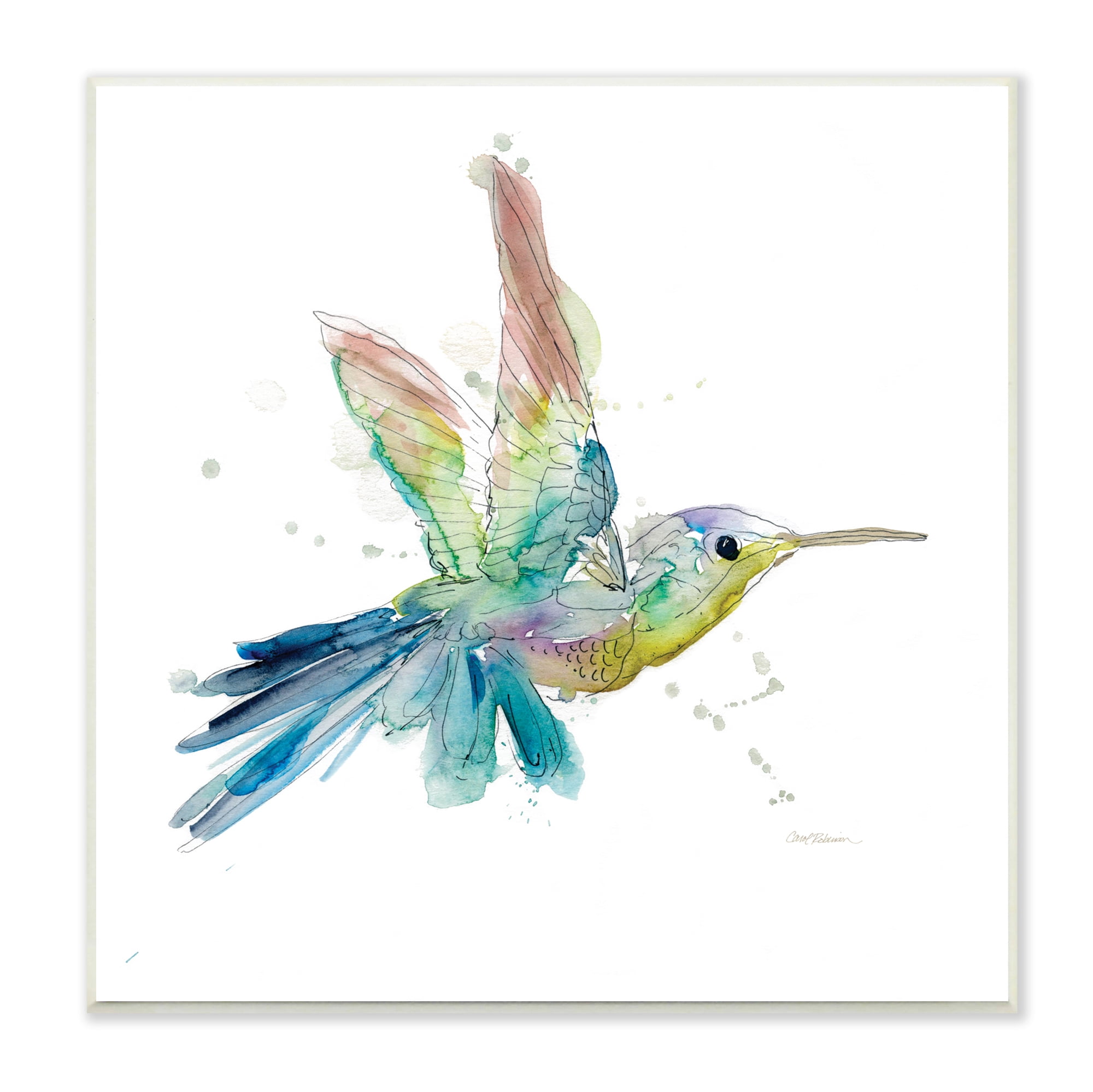 Stupell Industries Contemporary Hummingbird Animal Minimal Rainbow Watercolor Modern Painting Unframed Art Print Wall Art, 12 x 12, Design by Carol Robinson