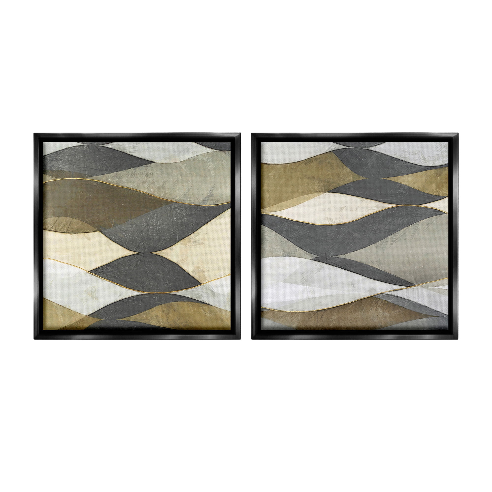 Stupell Industries Contemporary Layered Waves Abstract Painting Black Floater Framed Canvas Art Print Wall Art, 18 x 18, Set of 2