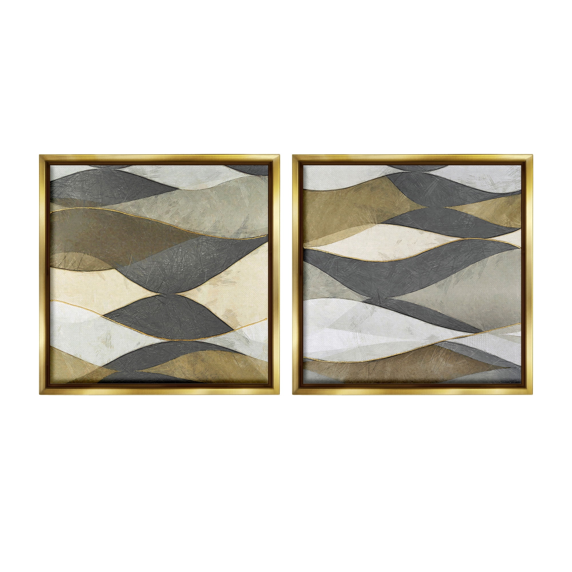 Stupell Industries Contemporary Layered Waves Abstract Painting Gold Floater Framed Canvas Art Print Wall Art, 25 x 25, Set of 2