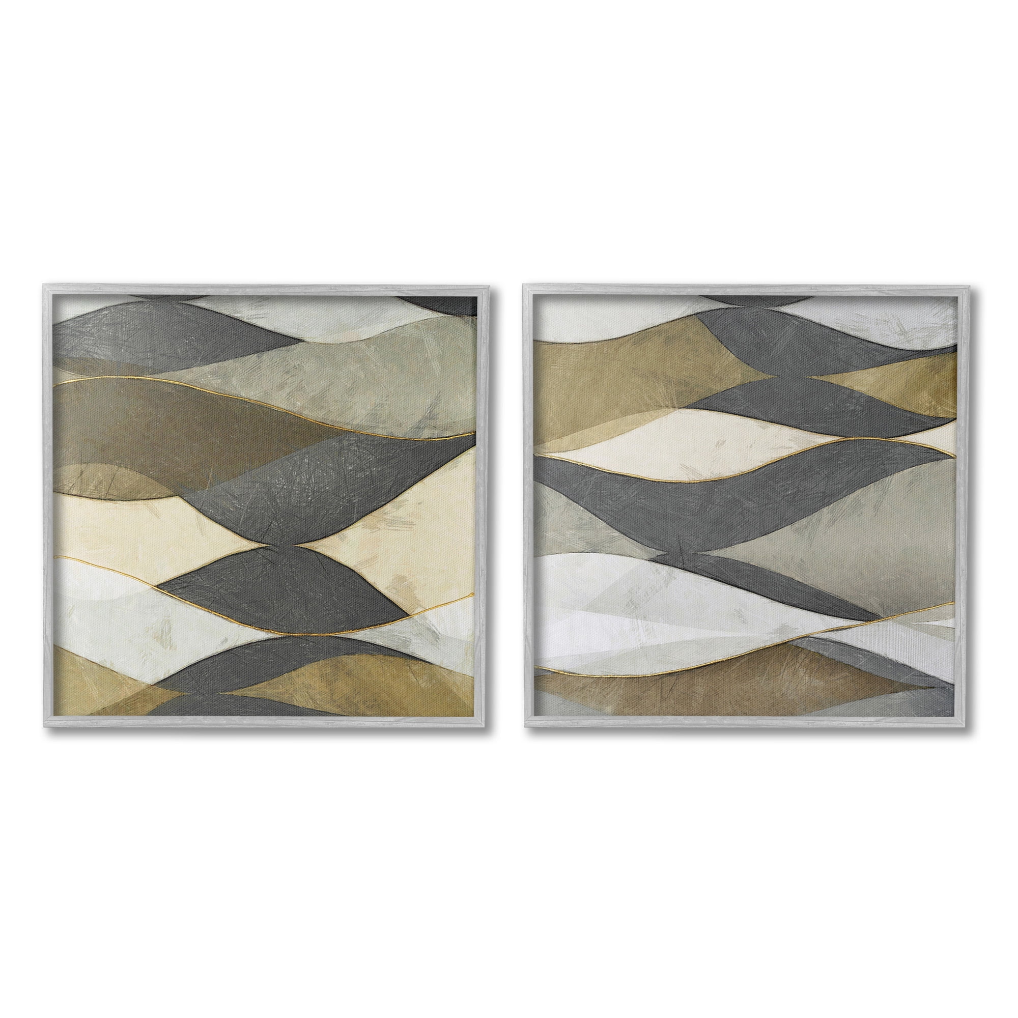 Stupell Industries Contemporary Layered Waves Abstract Painting Gray Framed Art Print Wall Art, 24 x 24, Set of 2