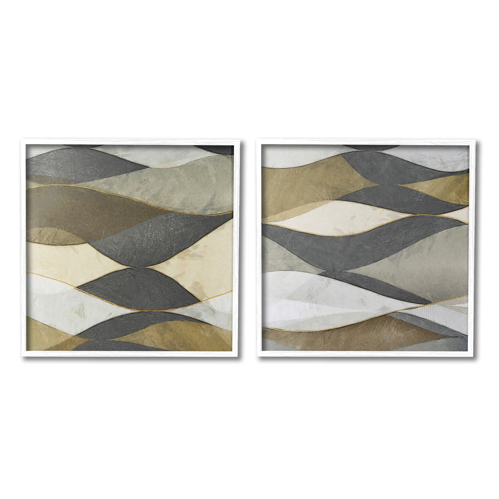 Stupell Industries Contemporary Layered Waves Abstract Painting White Framed Art Print Wall Art, 12 x 12, Set of 2