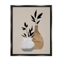 Stupell Industries Contemporary Leaf Sprig Vases Graphic Art Jet Black Floating Framed Canvas Print Wall Art, Design by Jacob Green