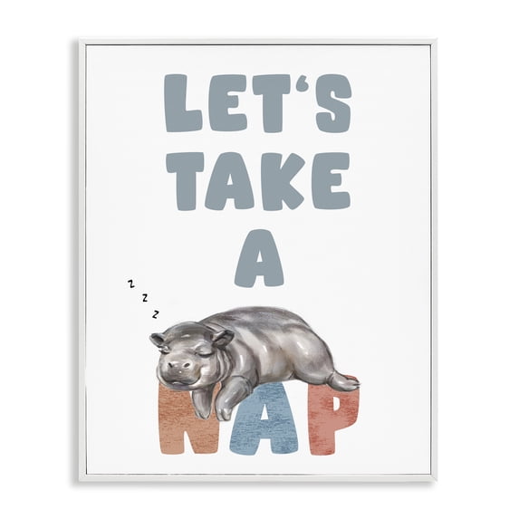 Stupell Industries Contemporary Let's Take A Nap Phrase Sleeping Baby Hippo White Framed Giclee Art, 24 x 30, by Ziwei Li
