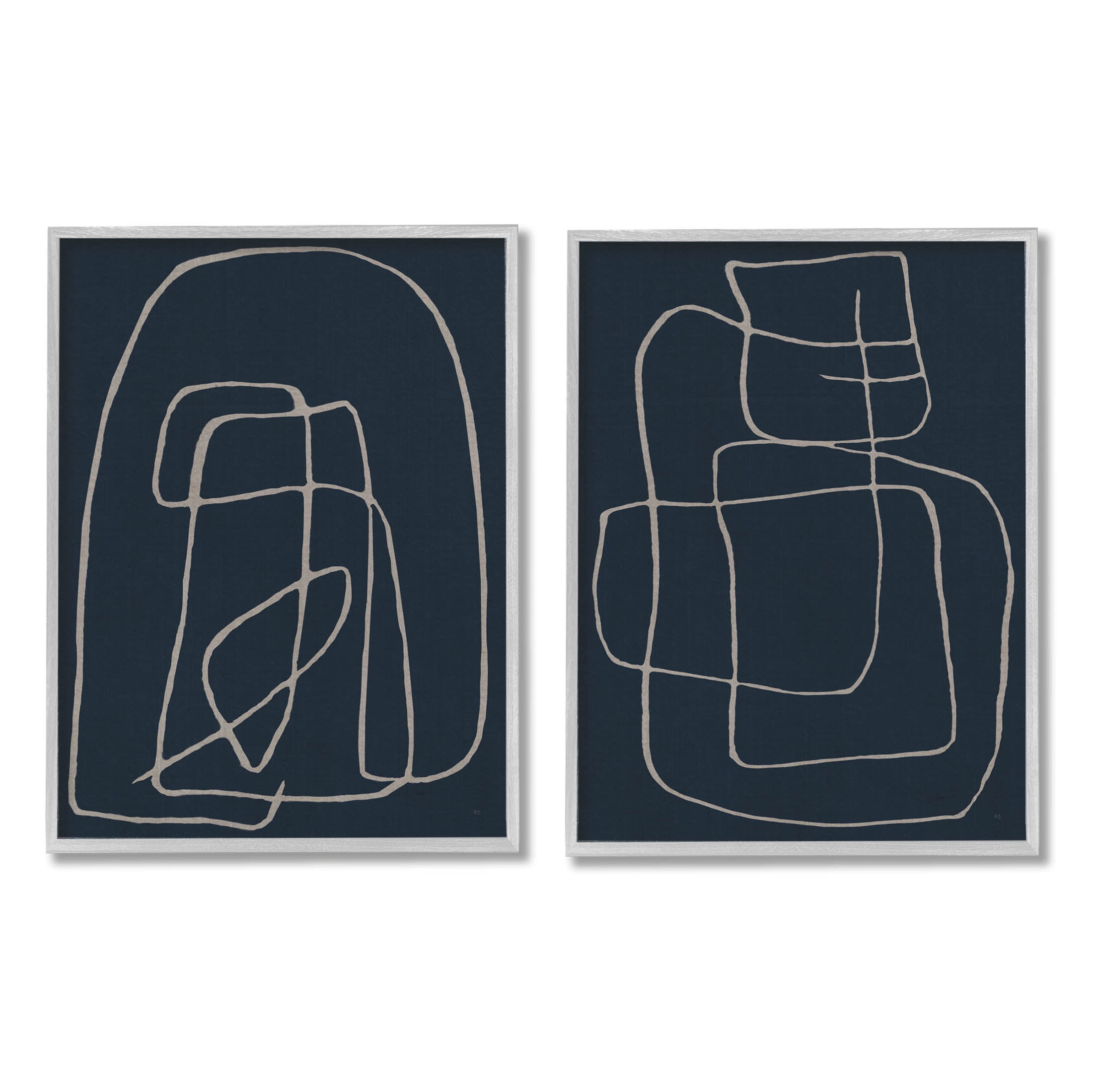 Stupell Industries Contemporary Line Squiggle Shapes Graphic Art Gray Framed Art Print Wall Art, Set of 2, Design by Susan Jill