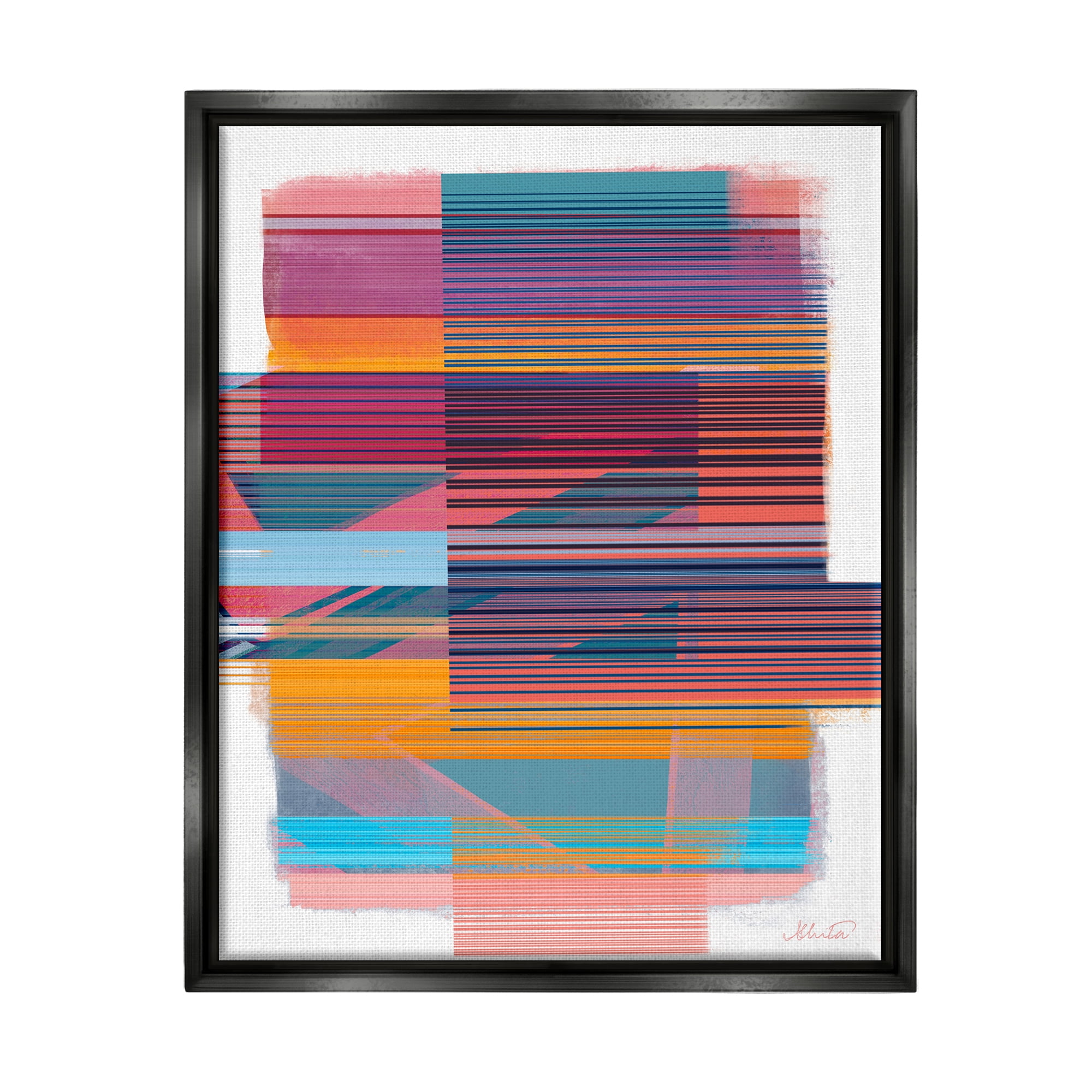Stupell Industries Contemporary Lines Abstract Abstract Painting Black Floater Framed Canvas Art Print Wall Art, 17 x 21