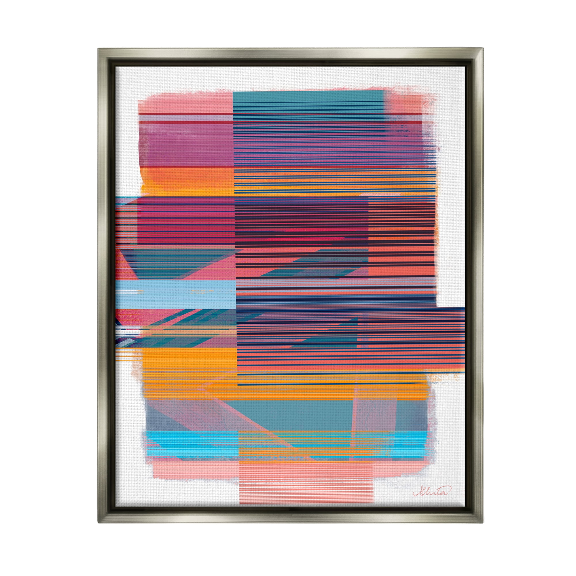 Stupell Industries Contemporary Lines Abstract Abstract Painting Gray Floater Framed Canvas Art Print Wall Art, 25 x 31
