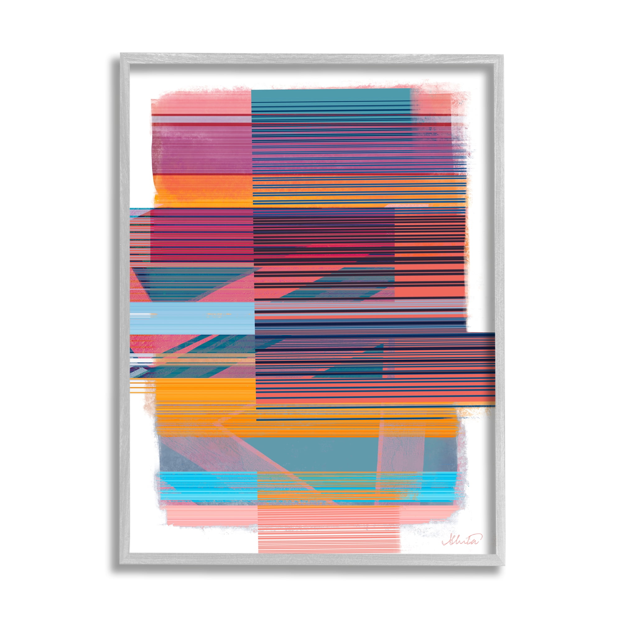 Stupell Industries Contemporary Lines Abstract Abstract Painting Gray Framed Art Print Wall Art, 16 x 20
