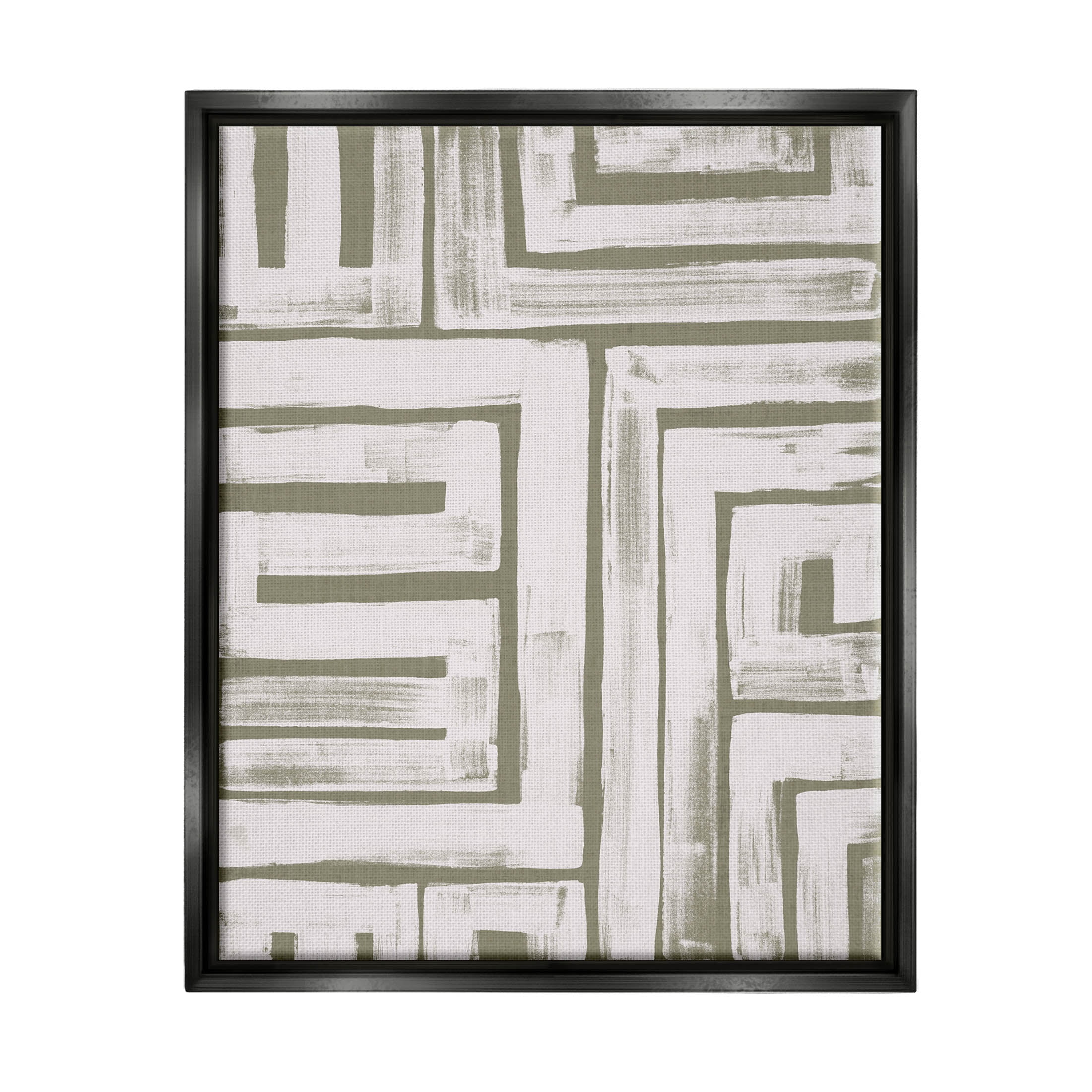 Stupell Industries Contemporary Lines Pattern Composition Graphic Art Jet Black Floating Framed Canvas Print Wall Art, Design by June Erica Vess