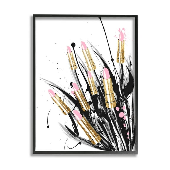 Stupell Industries Contemporary Lipstick Glam Makeup Graphic Art Black Framed Art Print Wall Art, Design by Lil' Rue
