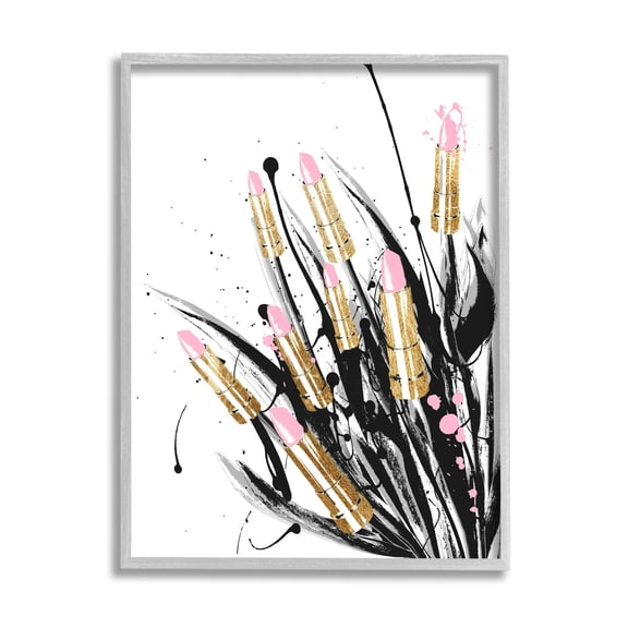 Stupell Industries Contemporary Lipstick Glam Makeup Graphic Art Gray Framed Art Print Wall Art, Design by Lil' Rue