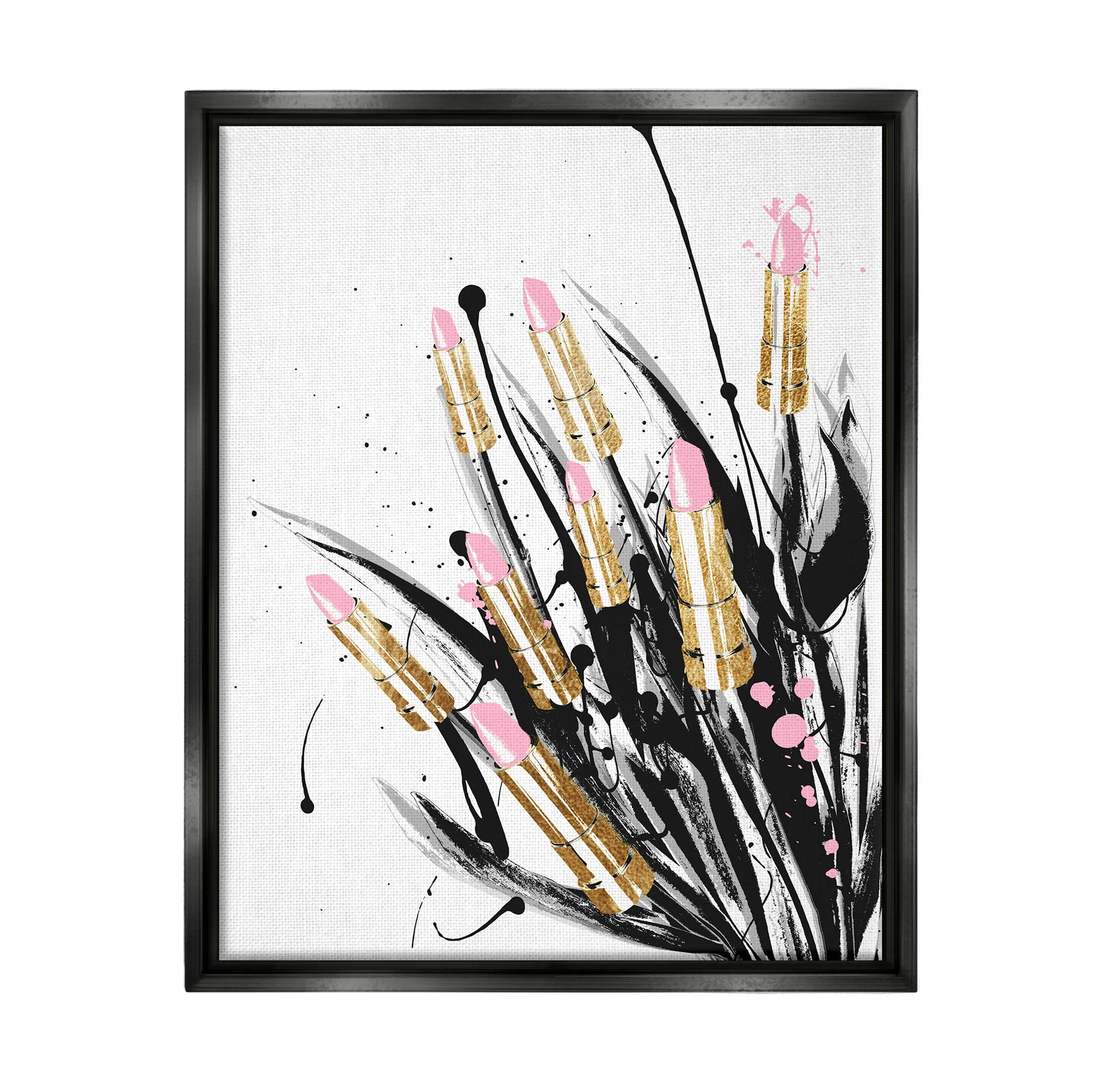 Stupell Industries Contemporary Lipstick Glam Makeup Graphic Art Jet Black Floating Framed Canvas Print Wall Art, Design by Lil' Rue