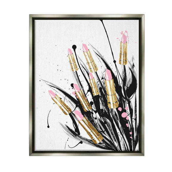 Stupell Industries Contemporary Lipstick Glam Makeup Graphic Art Luster Gray Floating Framed Canvas Print Wall Art, Design by Lil' Rue