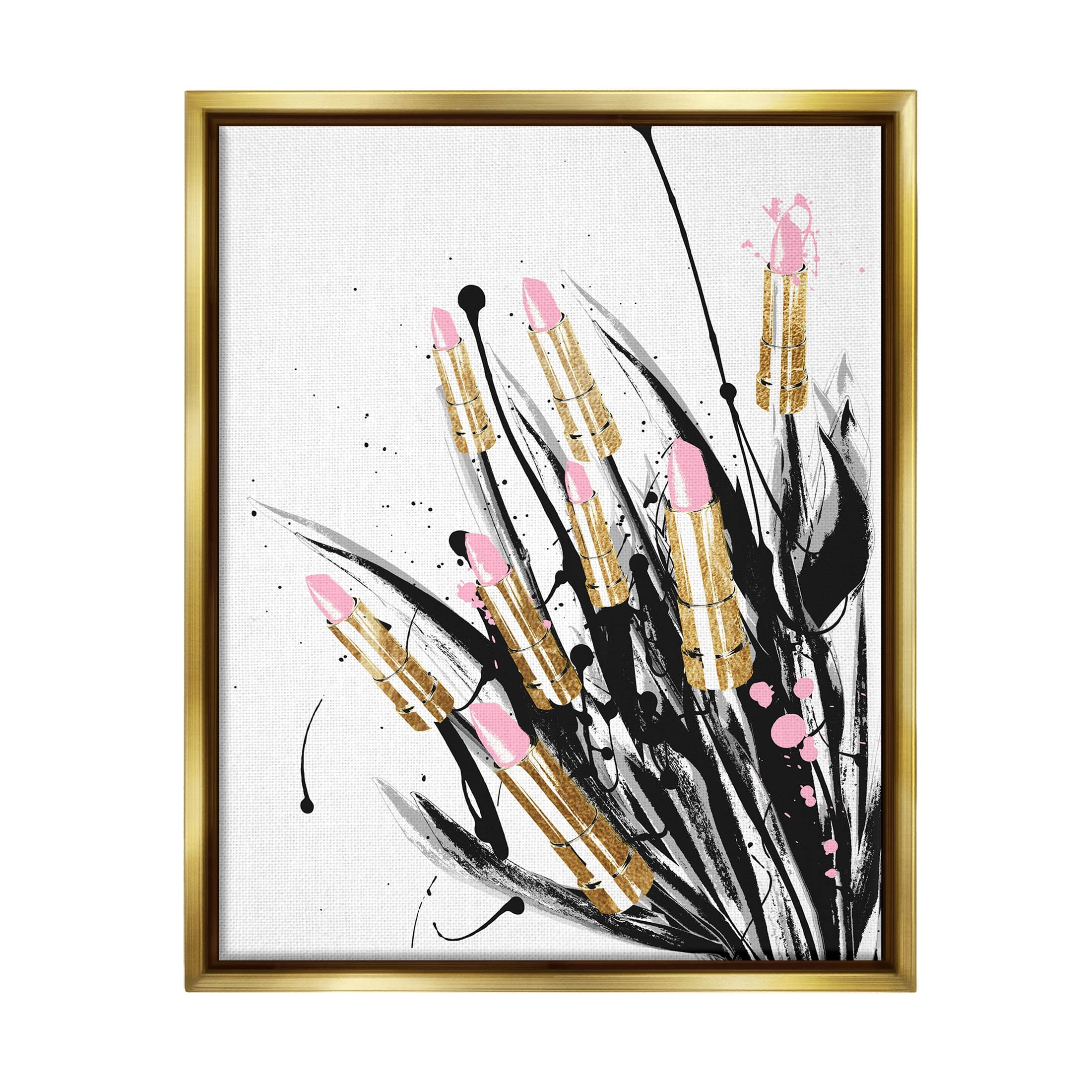 Stupell Industries Contemporary Lipstick Glam Makeup Graphic Art Metallic Gold Floating Framed Canvas Print Wall Art, Design by Lil' Rue