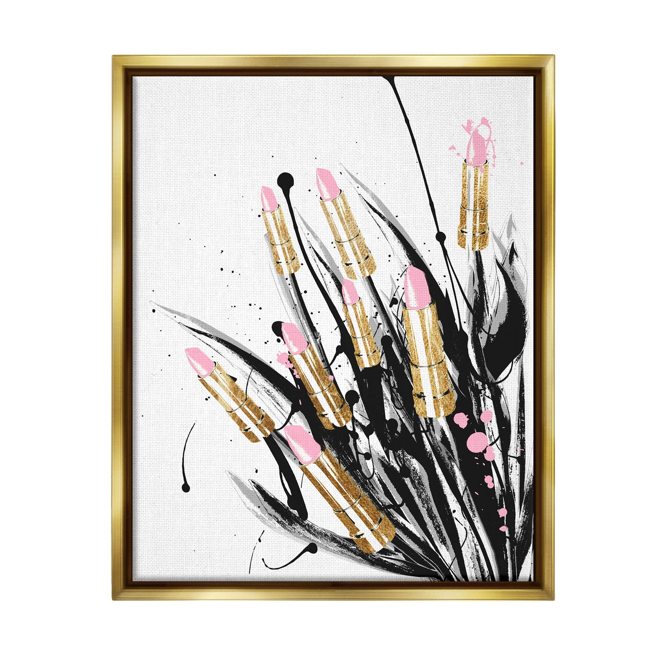 Stupell Industries Contemporary Lipstick Glam Makeup Graphic Art Metallic Gold Floating Framed Canvas Print Wall Art, Design by Lil' Rue