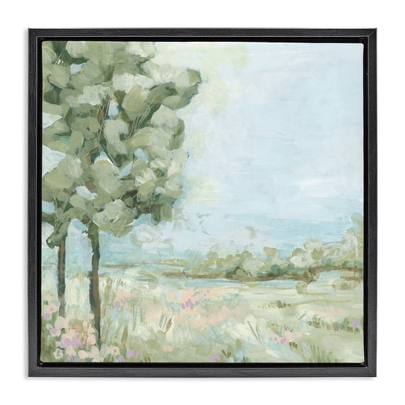 Stupell Industries Contemporary Looming Tree by Field Black Floating Frame Canvas Art, 18 x 18, by June Erica Vess