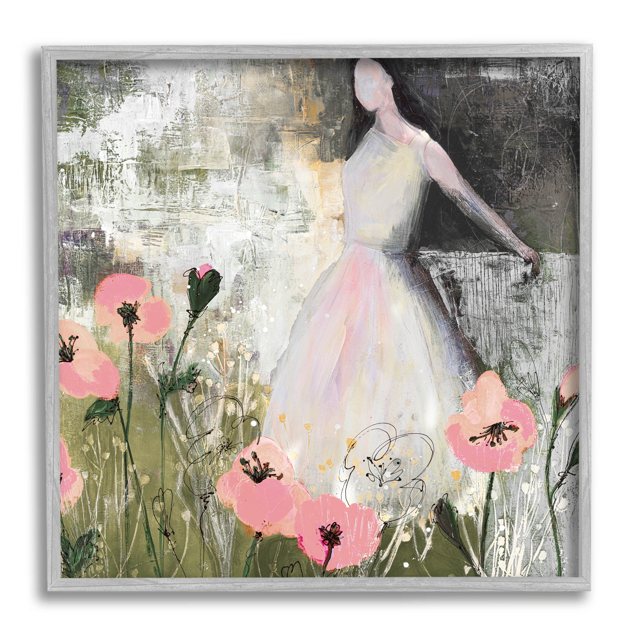 Stupell Industries Contemporary Meadow Woman Collage Painting Gray Framed Art Print Wall Art, Design by Ruth Fromstein