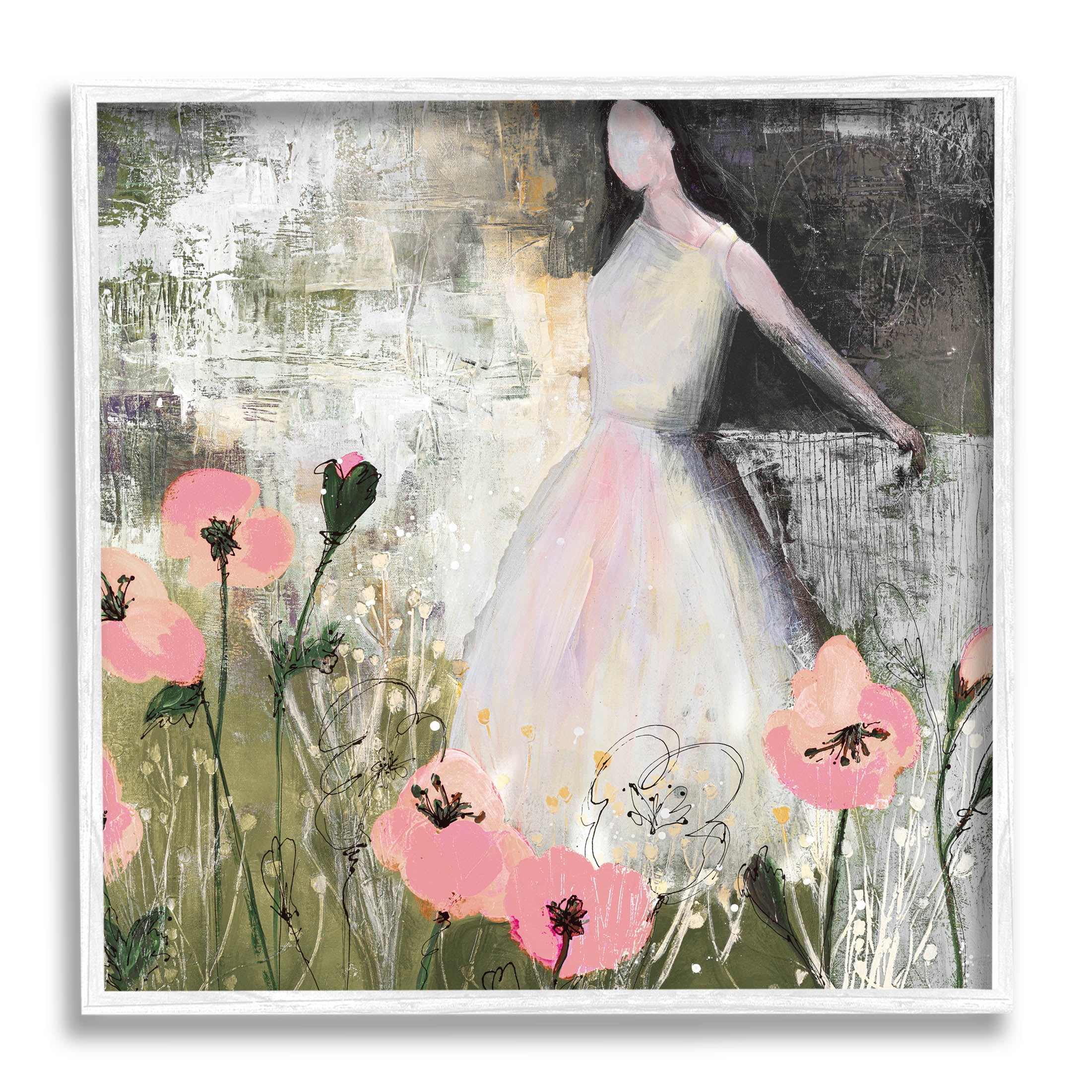 Stupell Industries Contemporary Meadow Woman Collage Painting White Framed Art Print Wall Art, Design by Ruth Fromstein