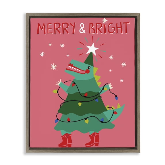 Stupell Industries Contemporary Merry and Bright Dinosaur Brown Floating Frame Canvas Art, 17 x 21, by Riley Hutchens