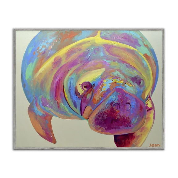 Stupell Industries Contemporary Mixed Hue Manatee Gray Framed Giclee Art, 20 x 16, by Jennifer Seeley
