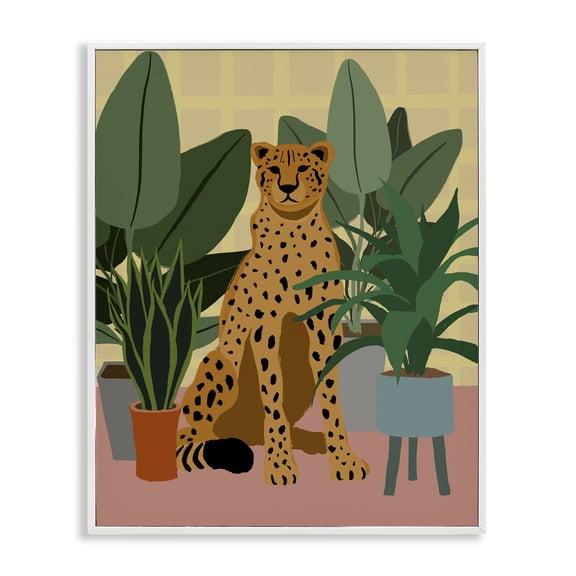 Stupell Industries Contemporary Modern Leopard & Plants White Framed Giclee Art, 11 x 14, by Elizabeth Medley