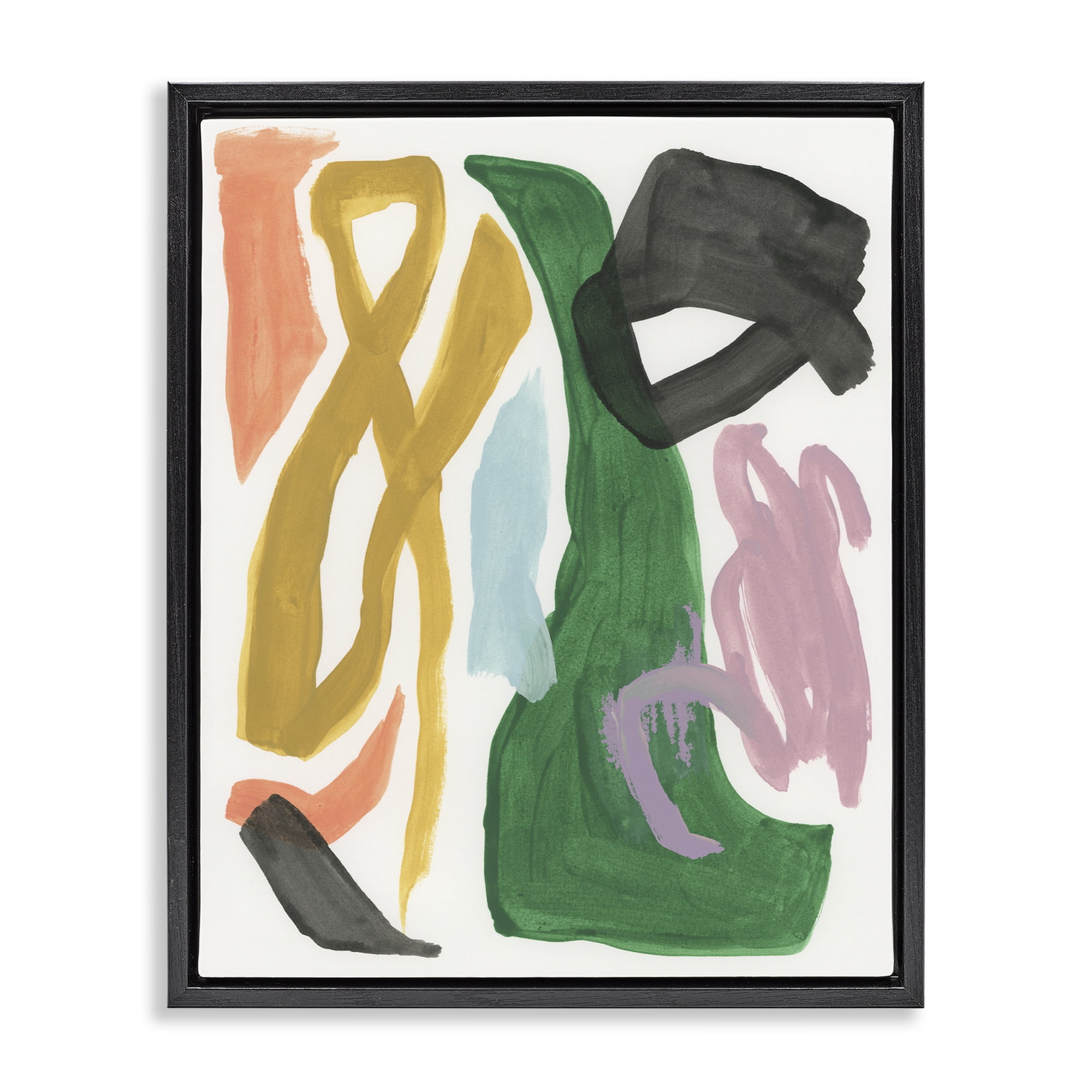 Stupell Industries Contemporary Modern Shapes Abstract Painting Black Floater Framed Canvas Art Print Wall Art, 17 x 21