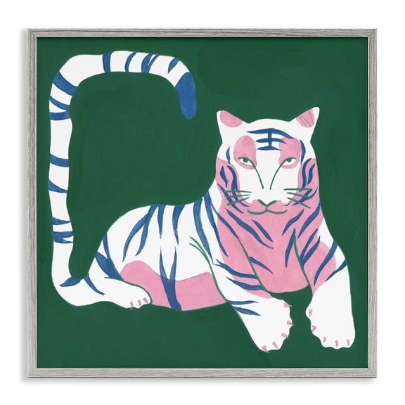 Stupell Industries Contemporary Modern Tiger with Curved Tail Gray Framed Giclee Art, 17 x 17, by Melissa Wang