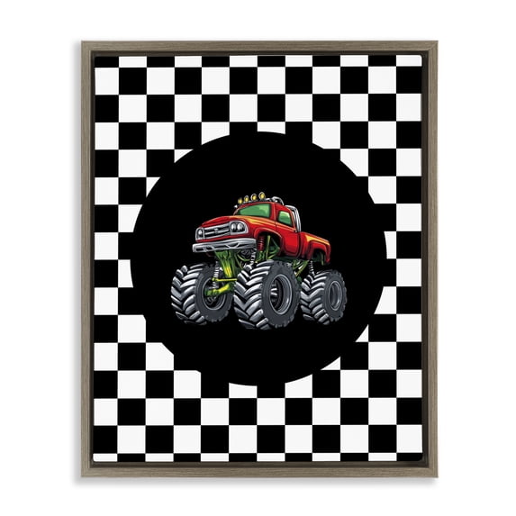 Stupell Industries Contemporary Monster Truck Dude Brown Floating Frame Canvas Art, 17 x 21, by Kim Allen