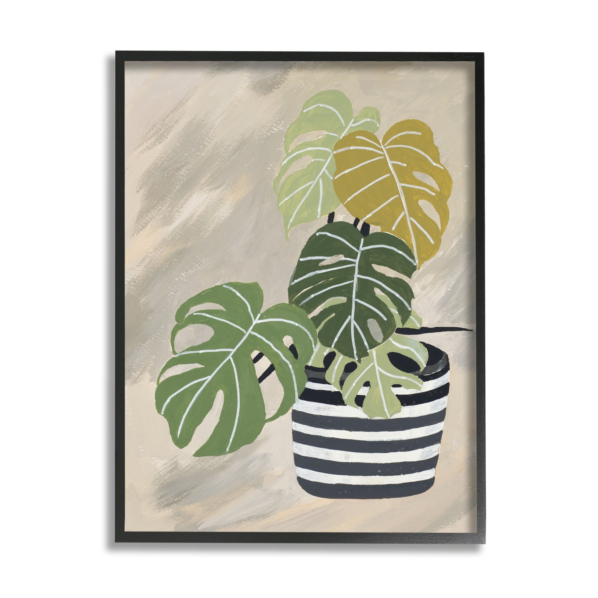 Stupell Industries Contemporary Monstera Plant Still Life Black Stripe Planter, 16 x 20, Design by Patricia Pinto