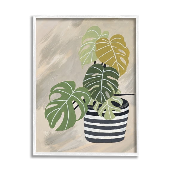 Stupell Industries Contemporary Monstera Plant Still Life Black Stripe Planter, 24 x 30, Design by Patricia Pinto