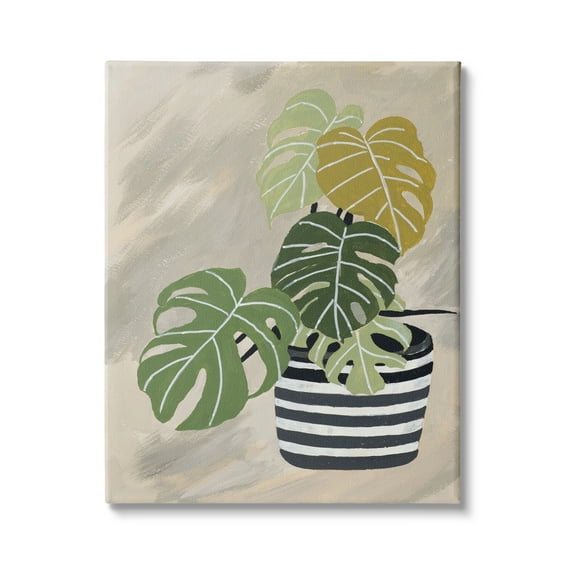 Stupell Industries Contemporary Monstera Plant Still Life Black Stripe Planter, 36 x 48, Design by Patricia Pinto