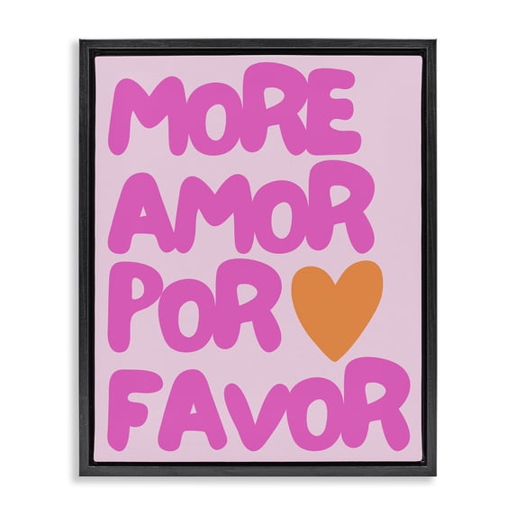 Stupell Industries Contemporary More Amor with Heart Black Floating Frame Canvas Art, 25 x 31, by House of Lulu