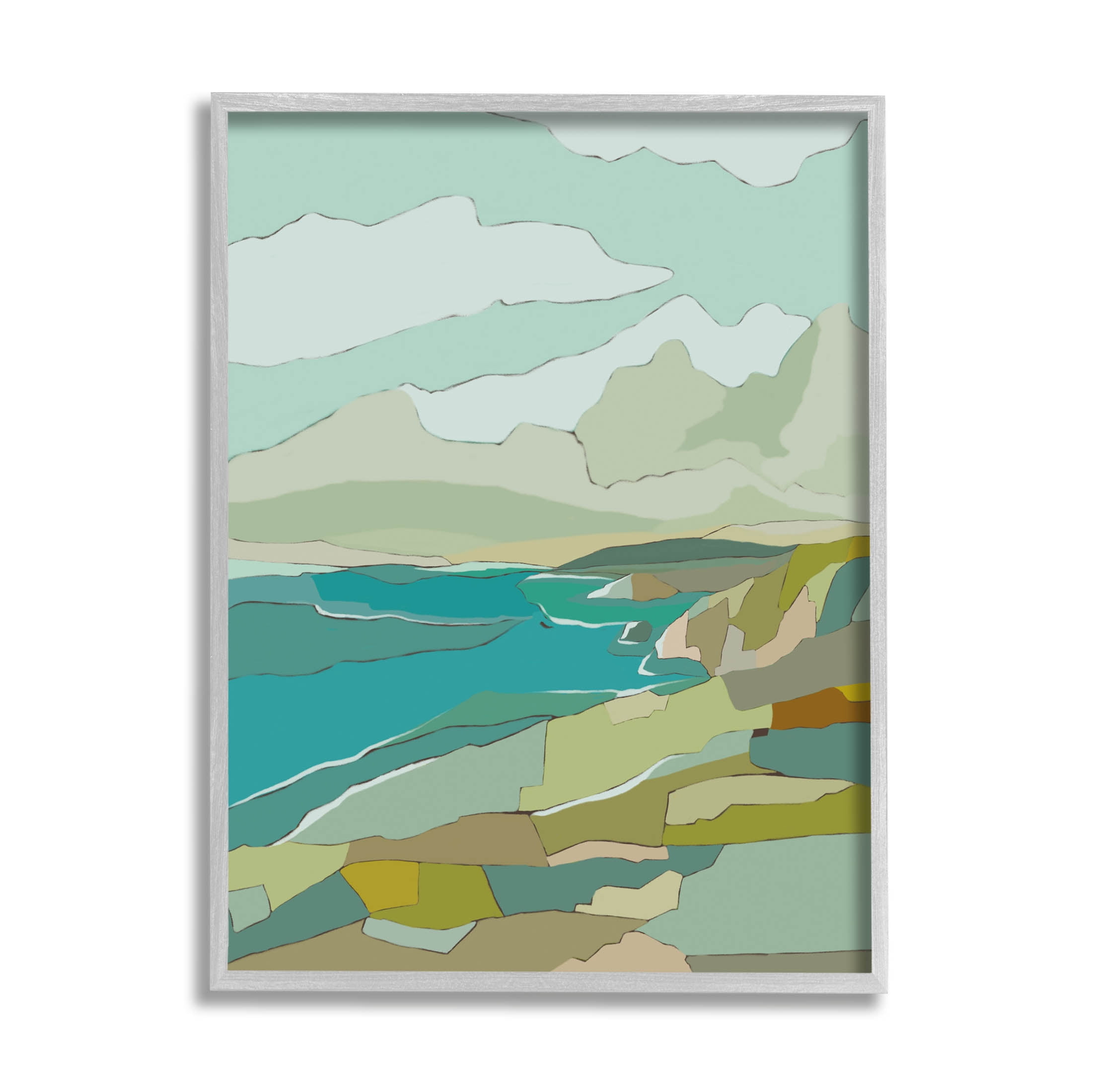 Stupell Industries Contemporary Mountainous Blocked Shore Graphic Art Gray Framed Art Print Wall Art, Design by Nikita Jariwala