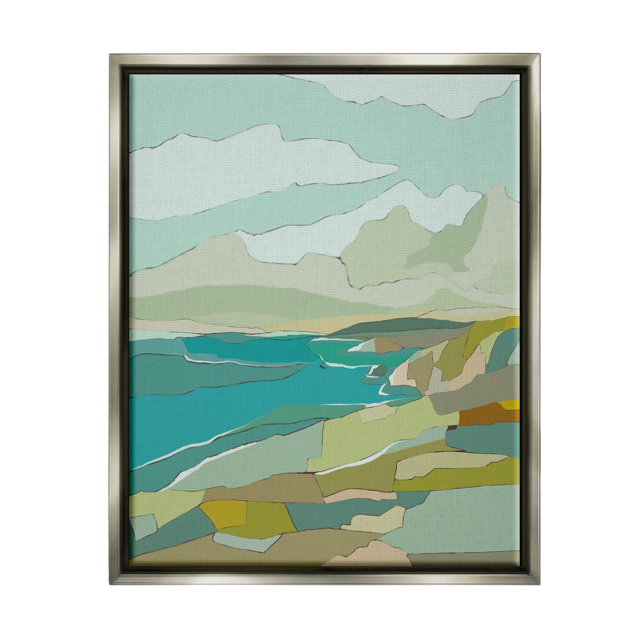 Stupell Industries Contemporary Mountainous Blocked Shore Graphic Art Luster Gray Floating Framed Canvas Print Wall Art, Design by Nikita Jariwala