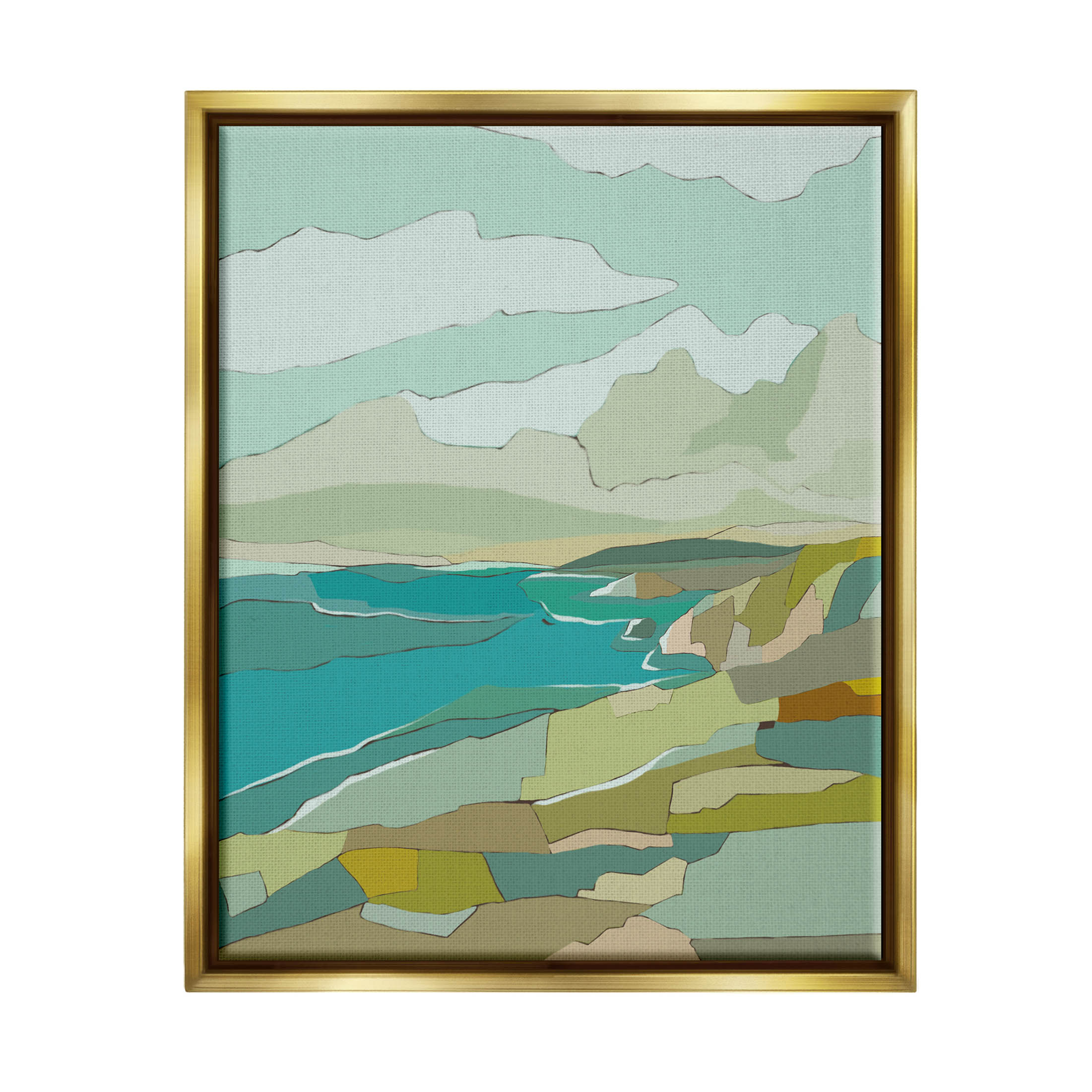 Stupell Industries Contemporary Mountainous Blocked Shore Graphic Art Metallic Gold Floating Framed Canvas Print Wall Art, Design by Nikita Jariwala