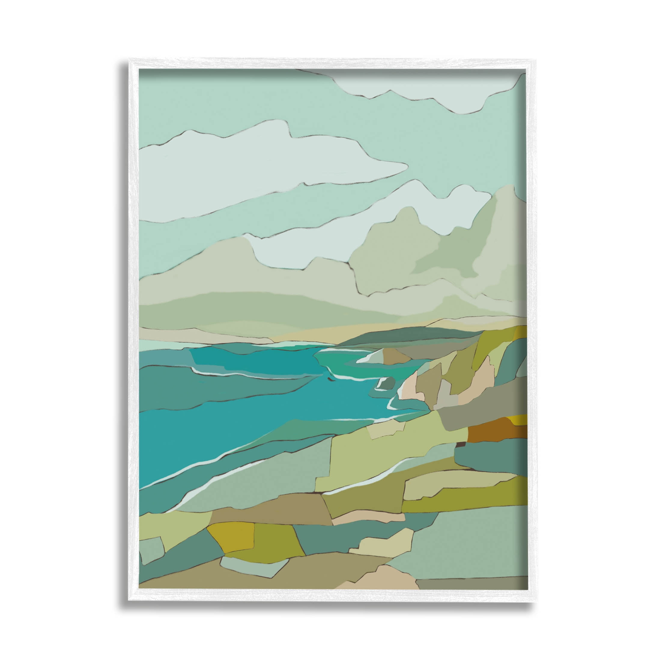 Stupell Industries Contemporary Mountainous Blocked Shore Graphic Art White Framed Art Print Wall Art, Design by Nikita Jariwala