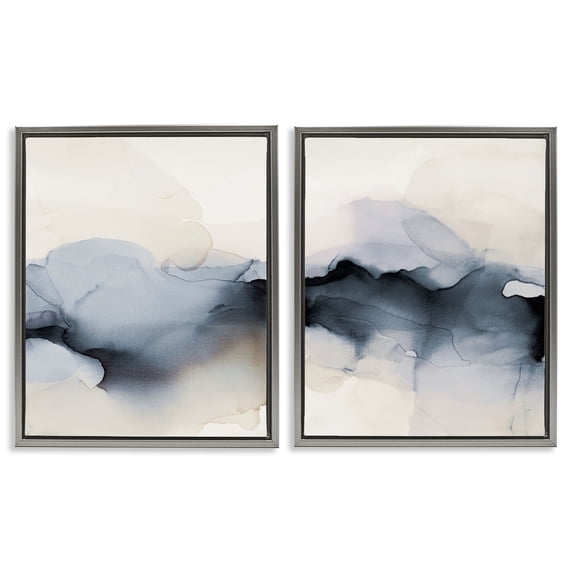 Stupell Industries Contemporary Mysterious Abstract Obscure Watercolor Gray 2pc Floating Frame Art Set, 25 x 31 each, by Kippi Leonard