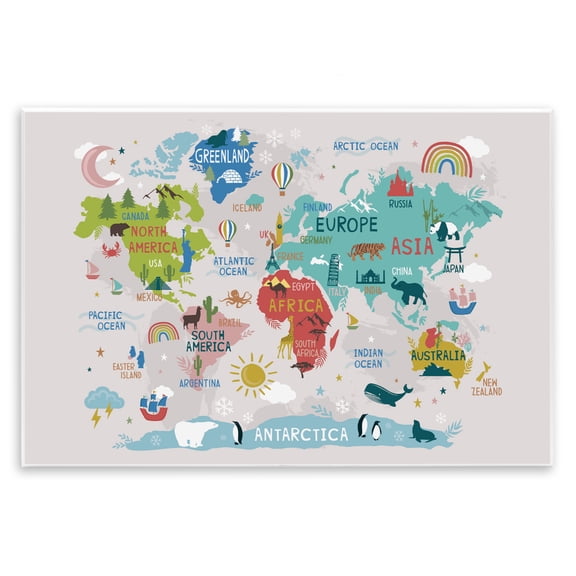 Stupell Industries Contemporary Native Animals World Map Educational Wildlife Atlas Wall Plaque Art, 15 x 10, by Lisa Perry Whitebutton