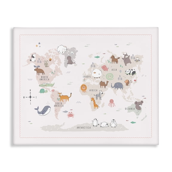 Stupell Industries Contemporary Native Wildlife Animals Countries World Map Education Canvas Art, 20 x 16, by Andrea Jasid Grassi
