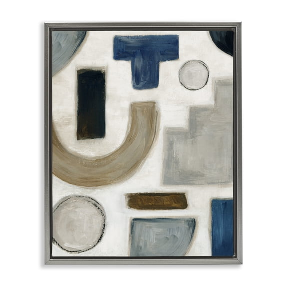 Stupell Industries Contemporary Natural Tone Shapes Gray Floating Frame Canvas Art, 17 x 21, by Emma Peal