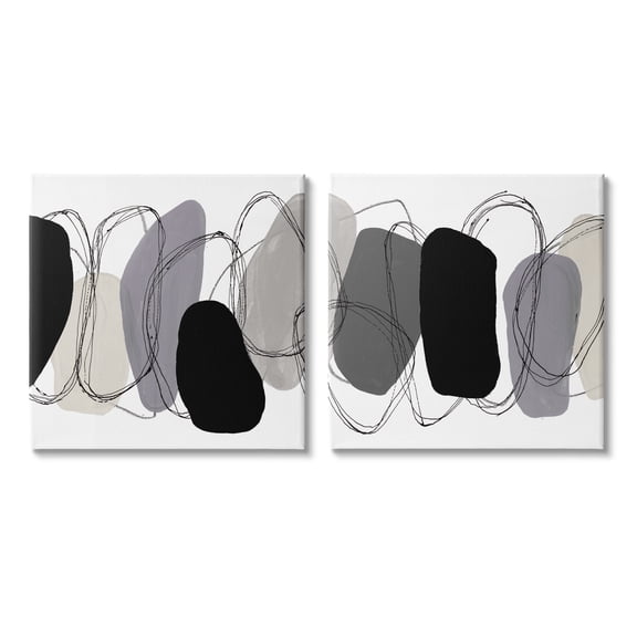 Stupell Industries Contemporary Oblique Circular Shapes Scribble Outlines Graphic Art Gallery Wrapped Canvas Print Wall Art, Set of 2, Design by Ruth Fromstein